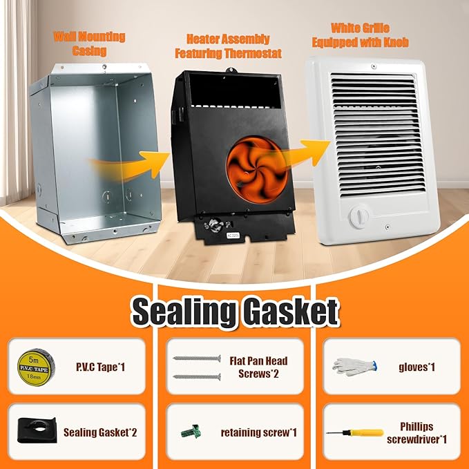 Calefactor Eléctrico de Pared con Termostato Ajustable 1000W 120V miniatura 5