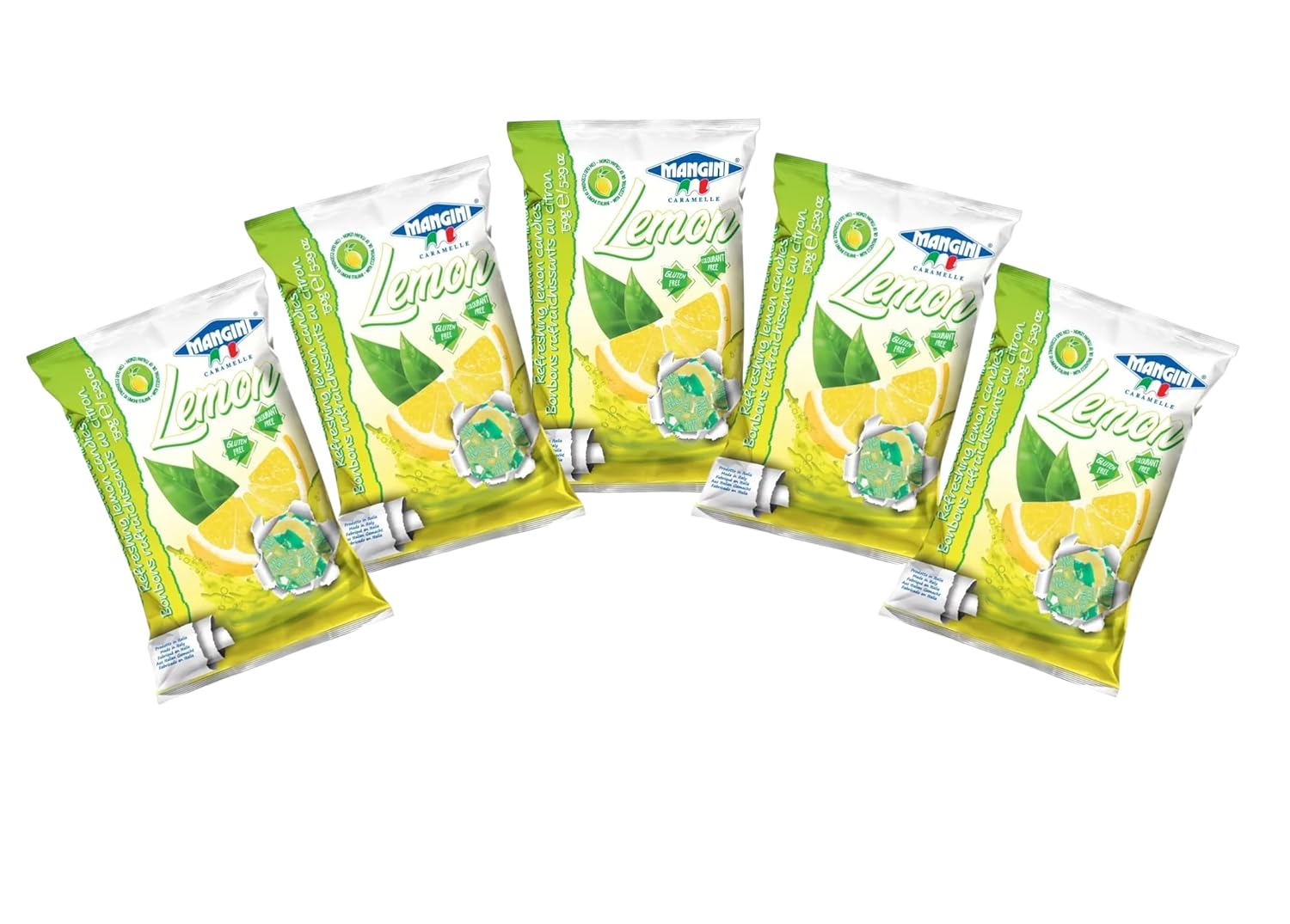 Mangini Lemon Italian Mini Candy, 150g Bag (Pack of 5) - Lemon-Flavored Hard Candy