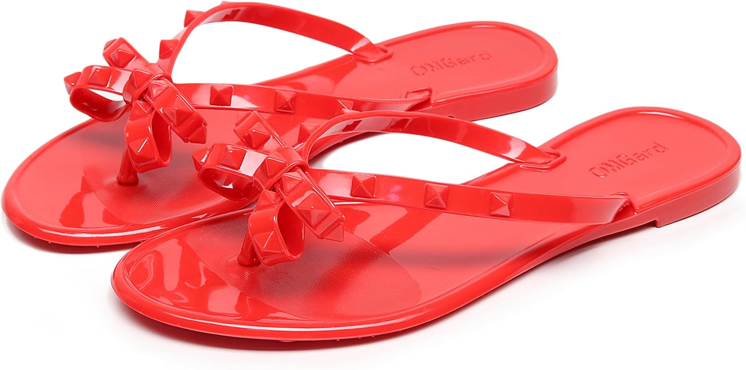 Studded Jelly Shoes for Womens Bow Flip Flops Jellies Sandals Flat Black... - Picture 119 of 174