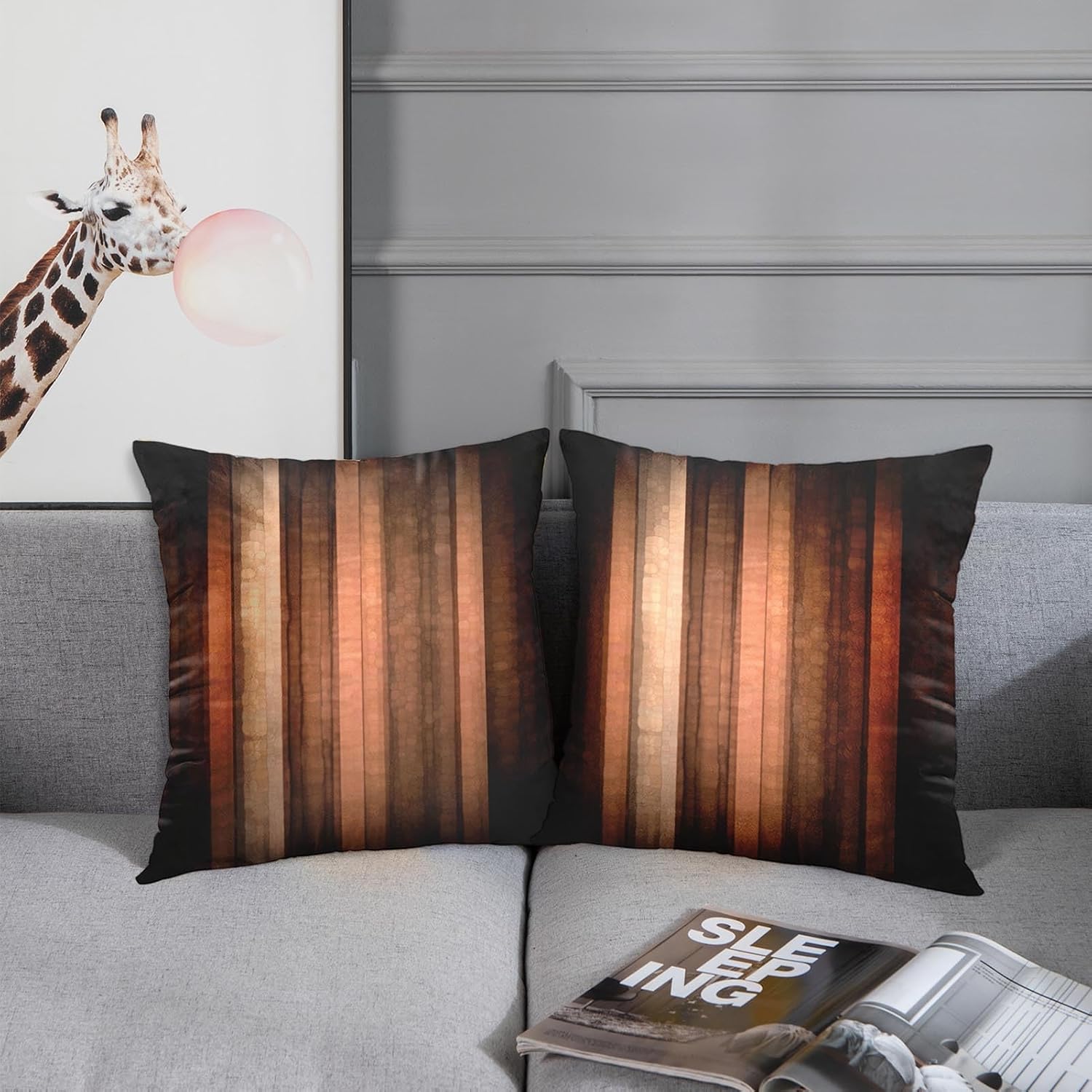 Emvency Throw Pillow Covers Set of 2, 18 x 18 Inch, Abstract Vintage Stripe image 4