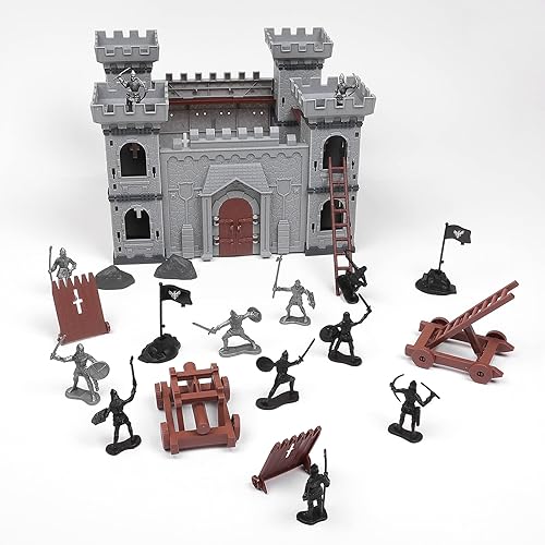 Miniatura 2 de Kangkang Army Men, juego de castillo de juguete medieval en miniatura, contiene castillo de montaje, coche de choque, 12 soldados de plástico