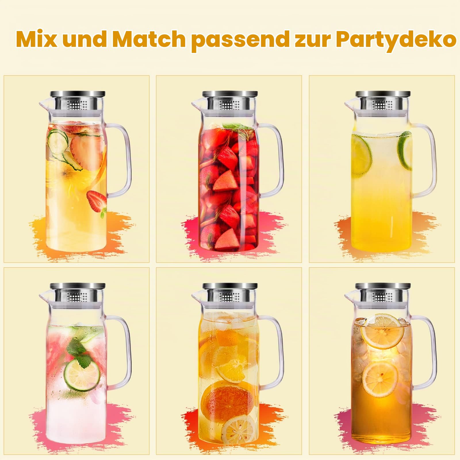 Yirilan 1 L Karaffe mit Deckel, Glaskrug, Wasserkaraffe, Transparent – Ansicht 6