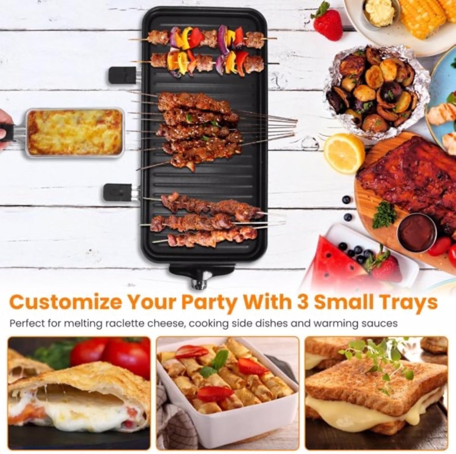 1500W Electric Indoor Grill 2-in-1 with Removable Grill Net and Plate - 5 Temperature Control 176°F-392°F, Dishwasher Safe Small Trays, Over-Heat Protection for Home Kitchen