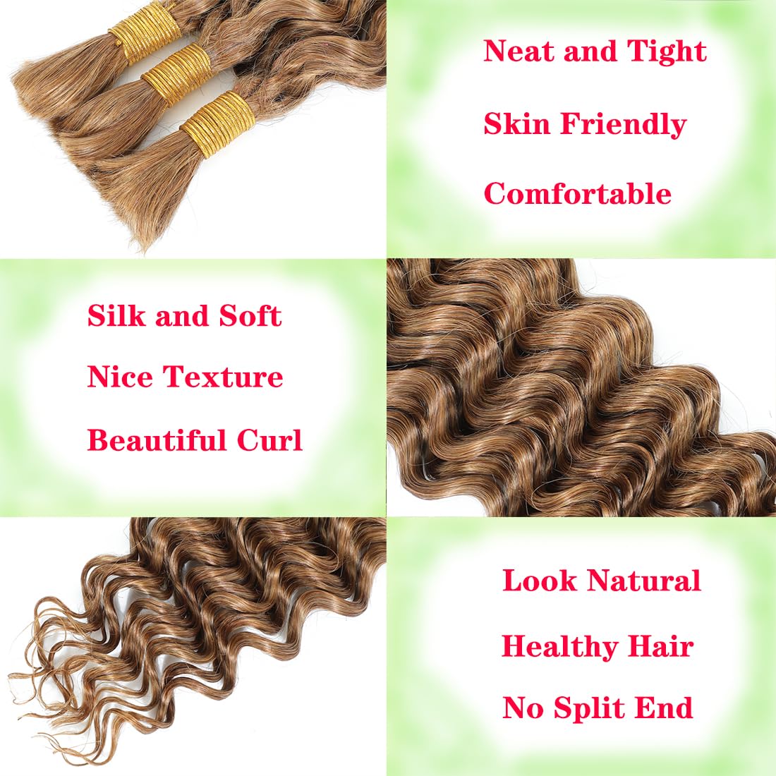 Human Braiding Hair for Boho Braids 18 Inch Deep Wave Boho Hair for Braiding 12A No Weft Human Hair Bundles 120g Curly Wavy Hair Extensions 3 Bundles Human Hair for Boho Braids (27#, 18 Inch)