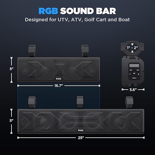 Miniatura 9 de Barra de sonido UTV de 17 pulgadas, barra de sonido ATV Bluetooth con iluminación RGB, barra de sonido amplificada Powersports SXS, barra de sonido