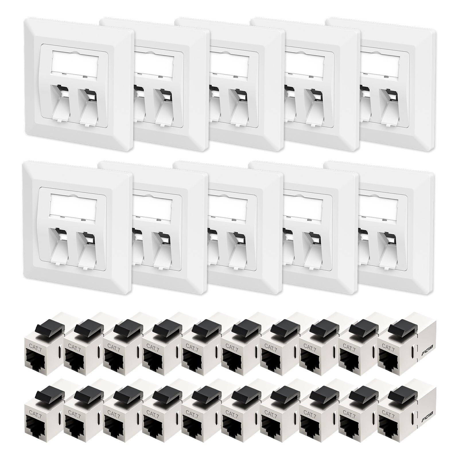 FGB 10x CAT7 Keystone Netzwerkdose Unterputz 2 Port mit Keystone Modul Weiß