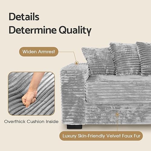 Miniatura 6 de smilesun Lujoso sofá grande en forma de L con diván, cómodo sofá modular en forma de L de felpa de piel sintética con 8 almohadas, sofá cama