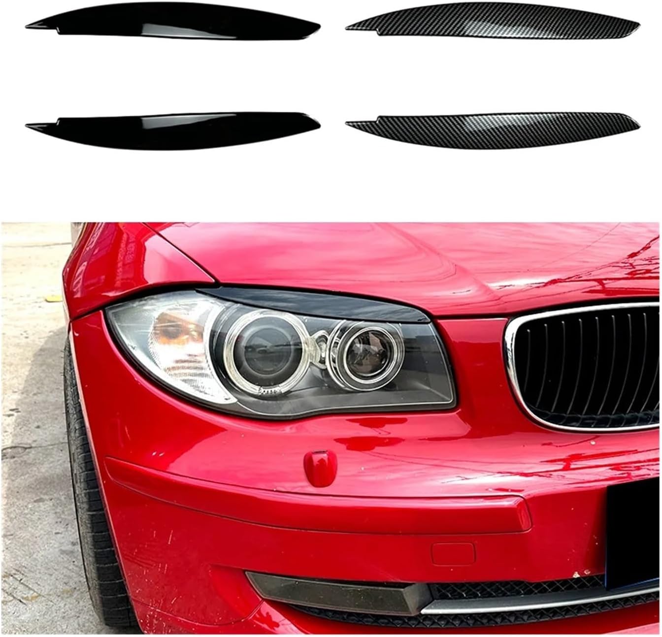 車用グロスブラックヘッドライトランプアイブロウカバートリム BMW 1シリーズ E81 E82 E87 E88 2008-2013