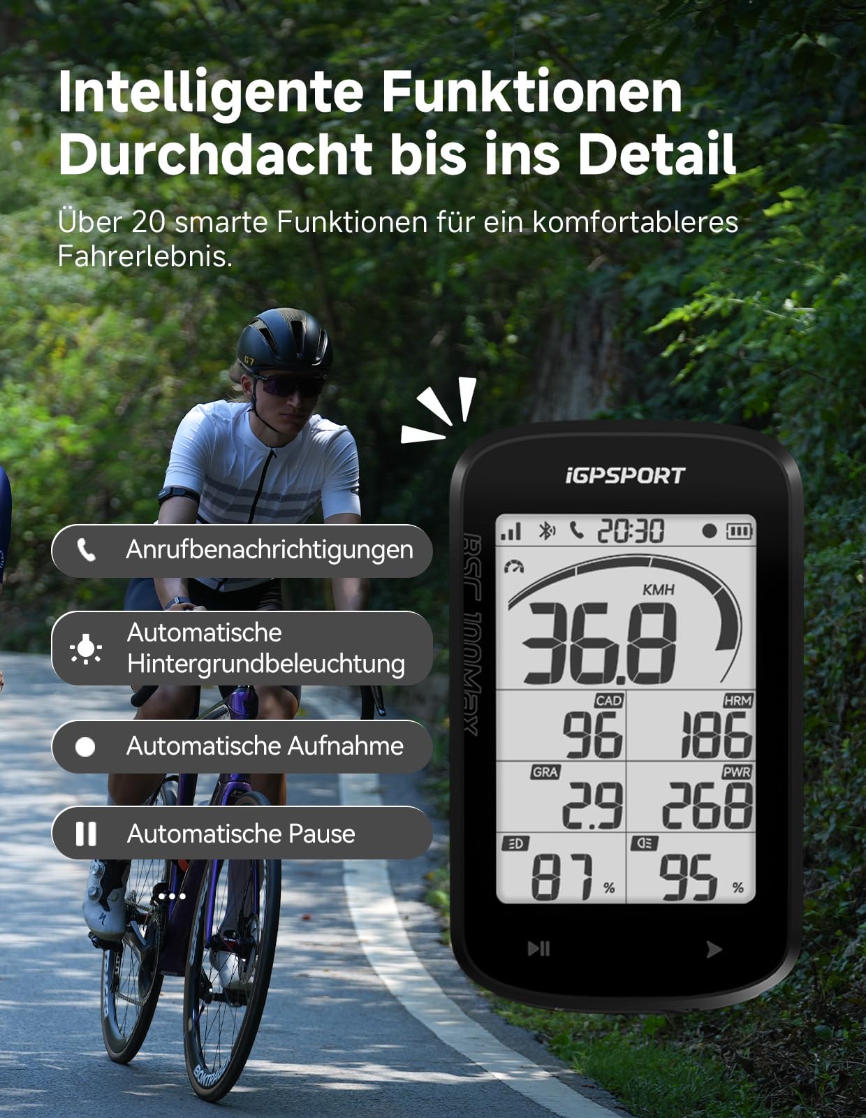 iGPSPORT BSC100MAX Fahrradcomputer Kabellos, 3 Zoll Display Automatische Aufnahme, 40H Akkulaufzeit, GPS Fahrradcomputer