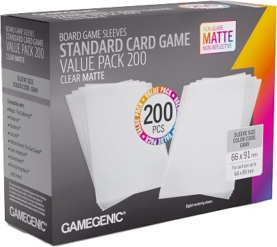 Gamegenic Matte Sleeves Standard Card Game-Size Value Pack 200 100 Micron Non-Glare Card Protectors, 200 Count Bulk Set, Anti-Reflection for TCG and Board Games
