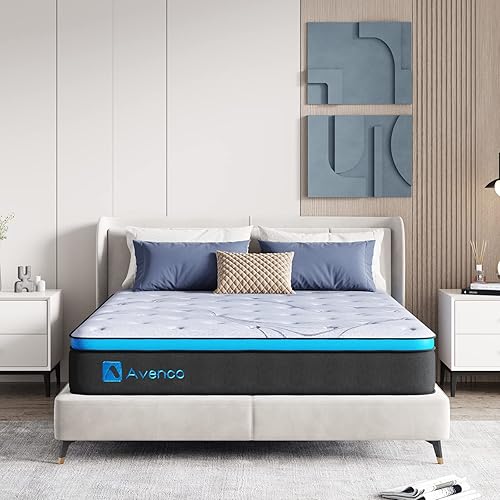 Avenco Colchón híbrido tamaño matrimonial de 12 pulgadas en una caja, colchón de cama matrimonial de firmeza media con resortes individuales y