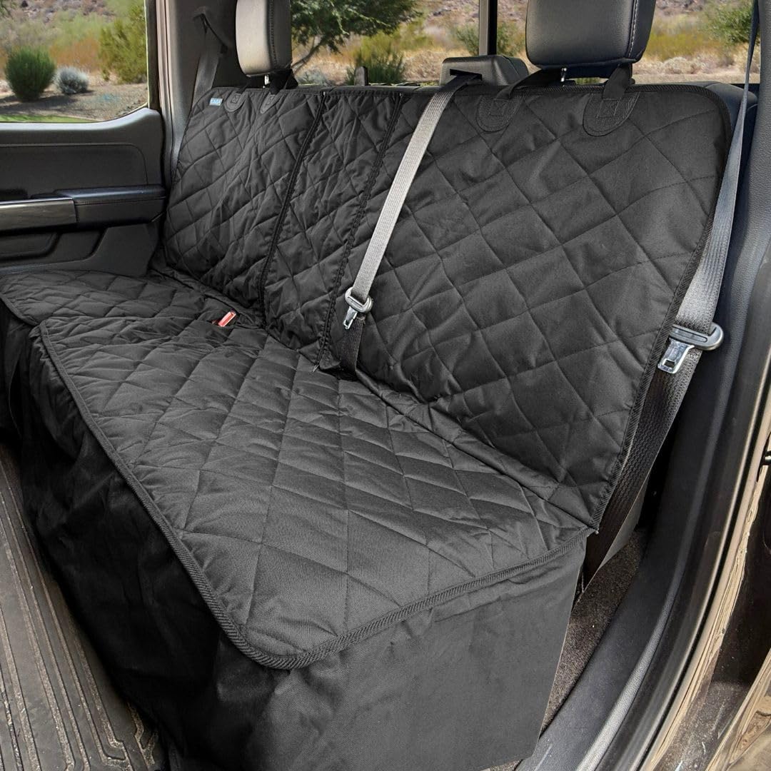 Rydura Crew Cab Truck Seat Cover – Waterproof 60/40 Split Rear Bench Protector for Trucks – Non-Slip, Heavy-Duty & Easy to Clean – Full Access to Seat Belts – Ideal for Work, Pets, & Family Travel
