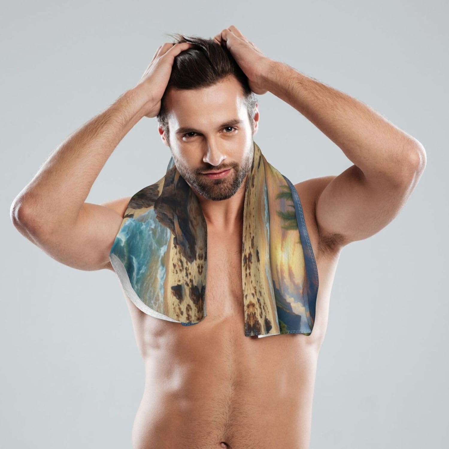 Palm Tree Over Blue Sea Ocean Print Hand Towels for Kitchen, Decorative Bathroom Towels Decor Farmhouse Cute for Men Women Gifts