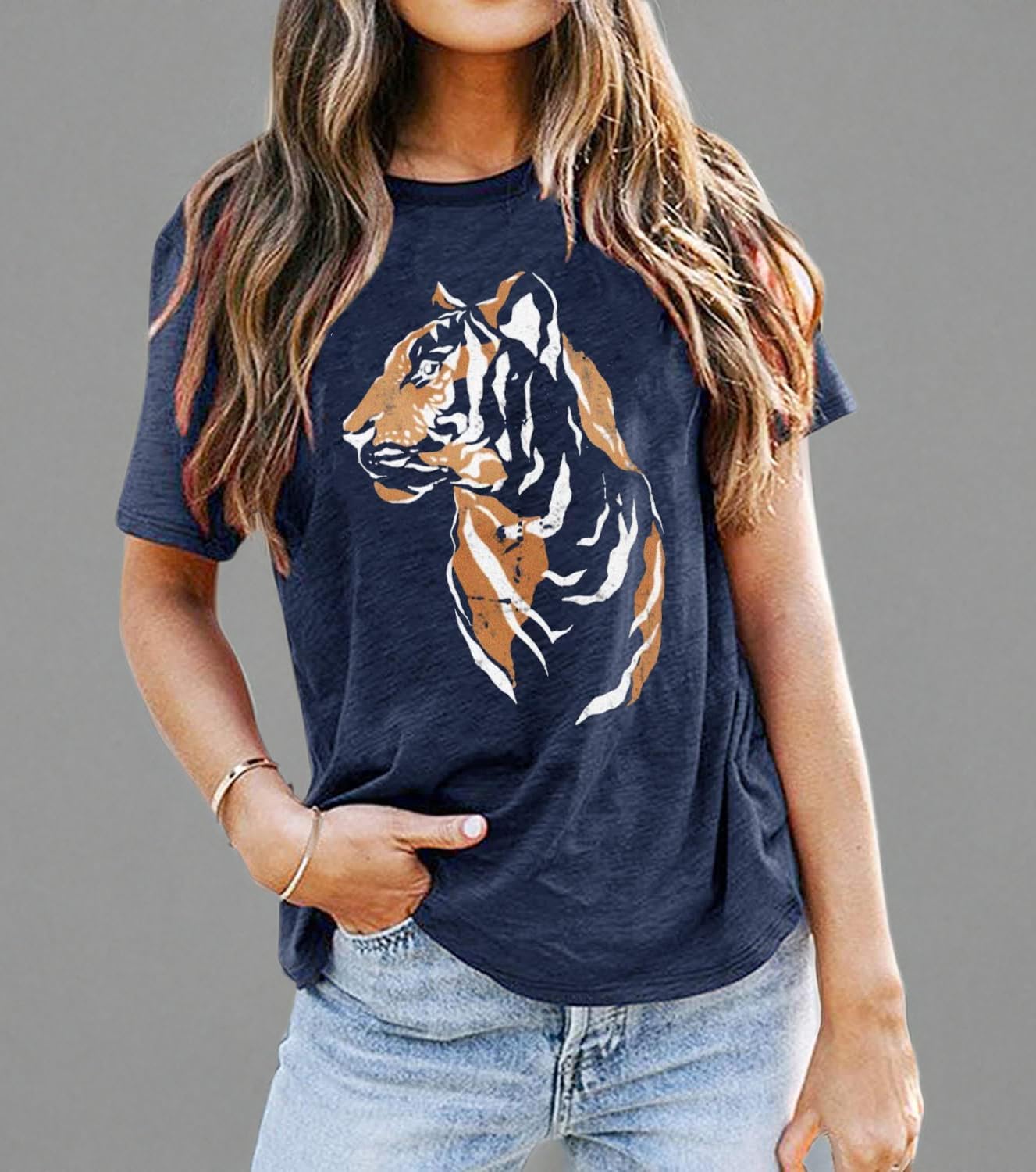 Tiger Shirt for Women Vintage Animal Graphic Tees Casual Short Sleeve Crewneck T-Shirt Summer Loose Fit Tops - Image 5