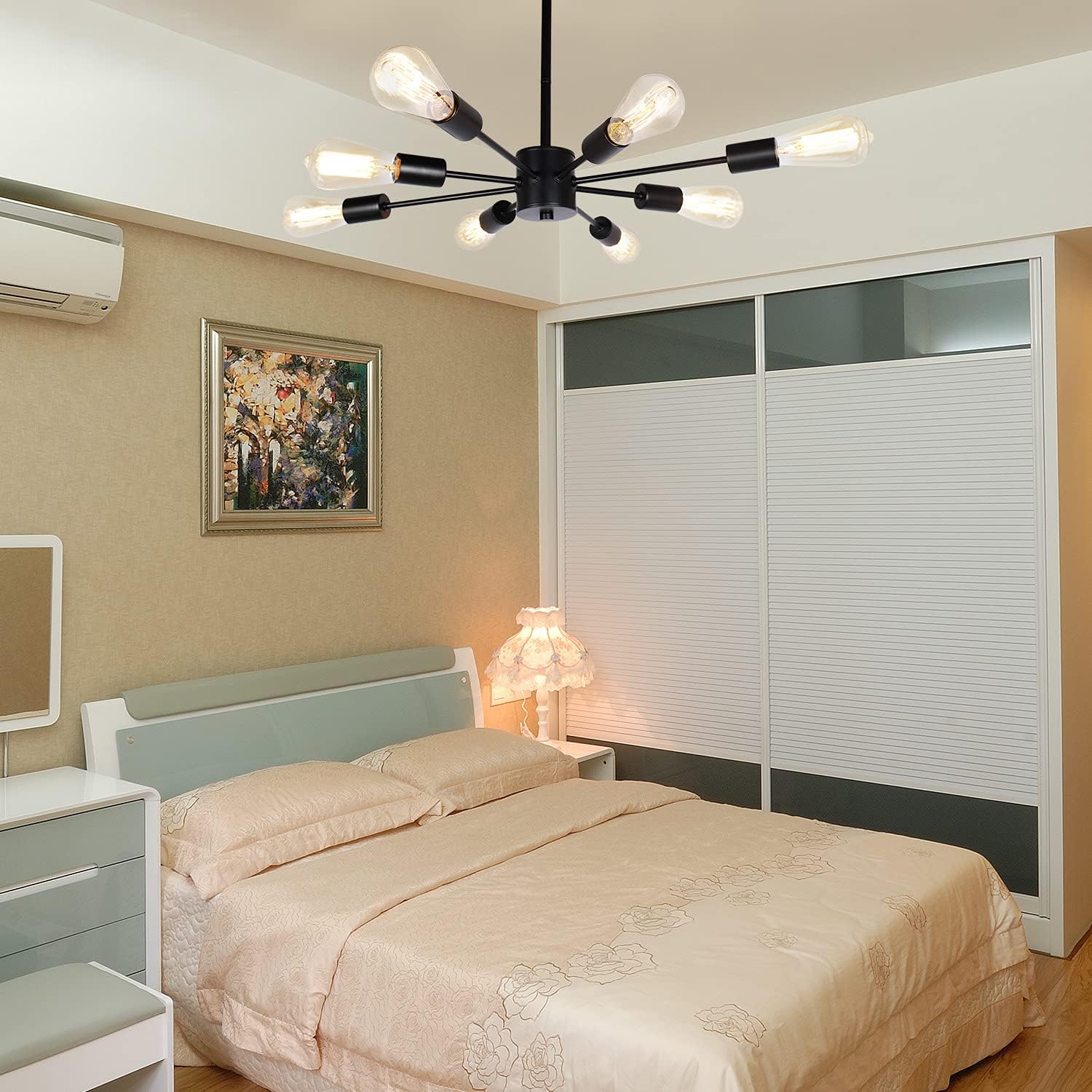 70% Off Discount JHLBYL Modern Sputnik Chandeliers, Black 8-Light Ceiling Light Chandelier Light Fixture for Living Room, Dining Room