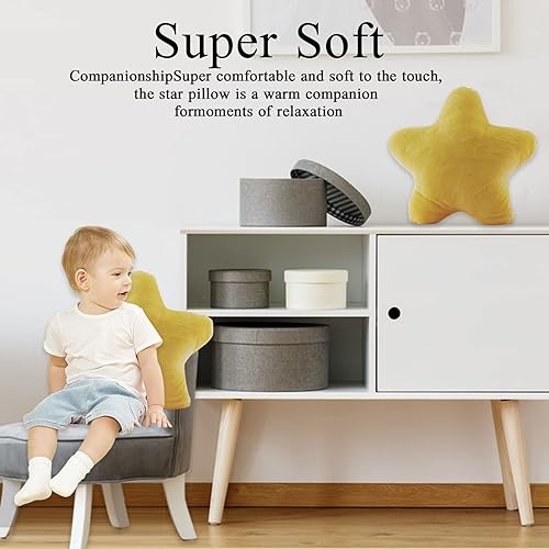 Miniatura 7 de Almohada de estrella de felpa suave en forma de estrella, cojín relleno de juguete, amarillo, 15.7 pulgadas