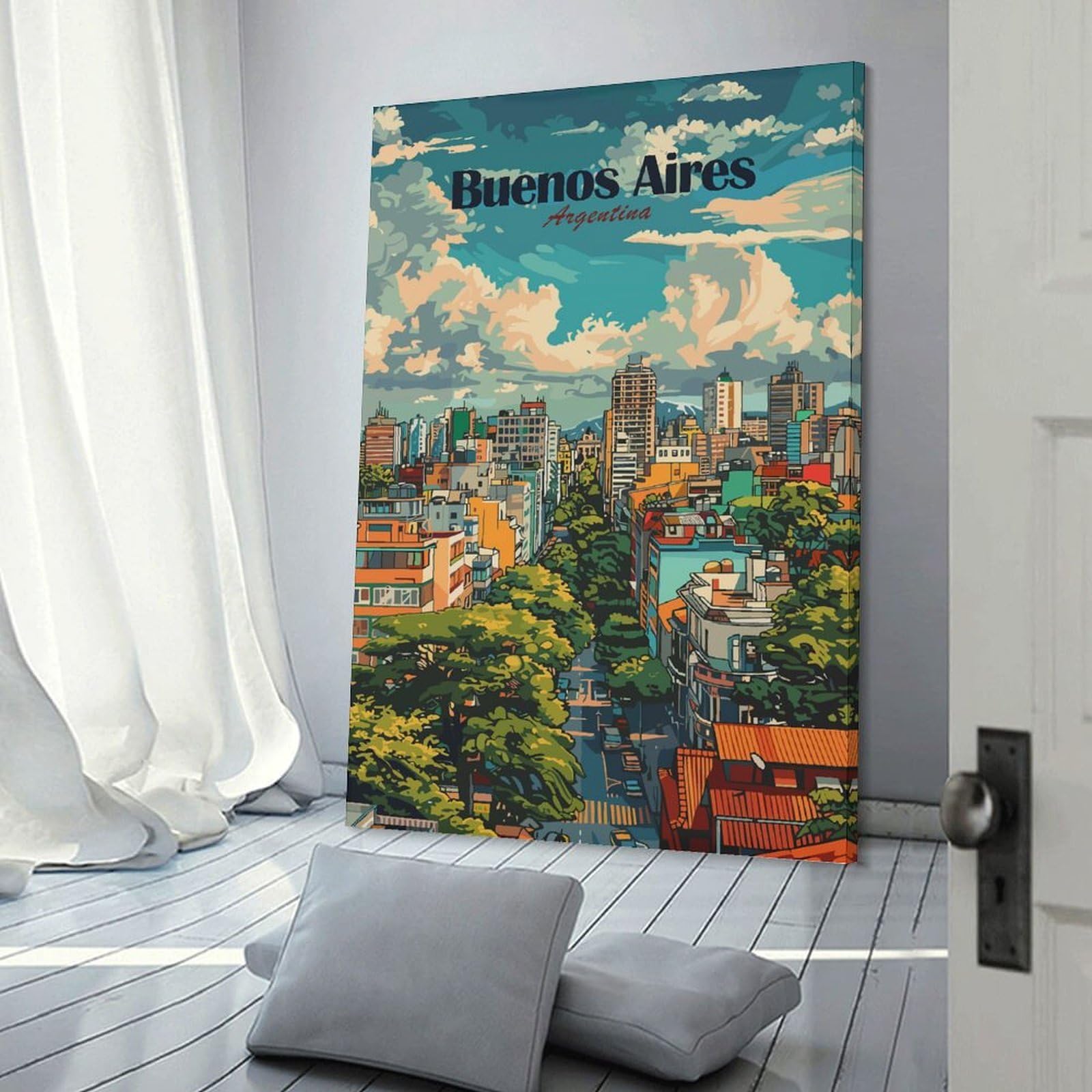 Junmoney Buenos Aires Argentina Cityscape Illustration Home Decor Wall Art 16x24inch(40x60cm), for Office, Study Or Home Workspace, Home Office Artwork with Decorative Appeal
