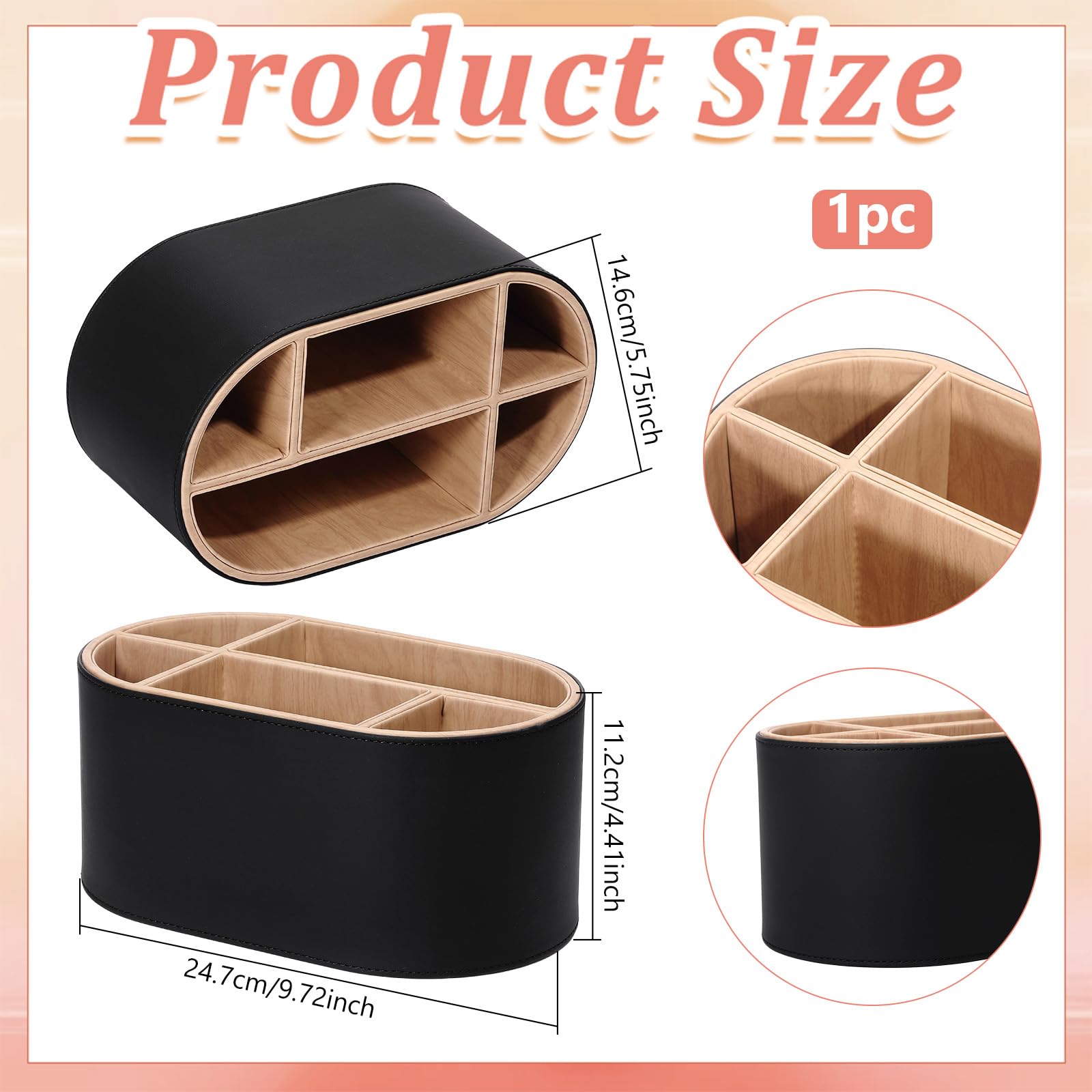 Organizer da scrivania ovale in pelle PU, con scomparti multipli, organizer per accessori, per telecomandi, penne, pennelli da trucco, ufficio, casa, scuola (nero)