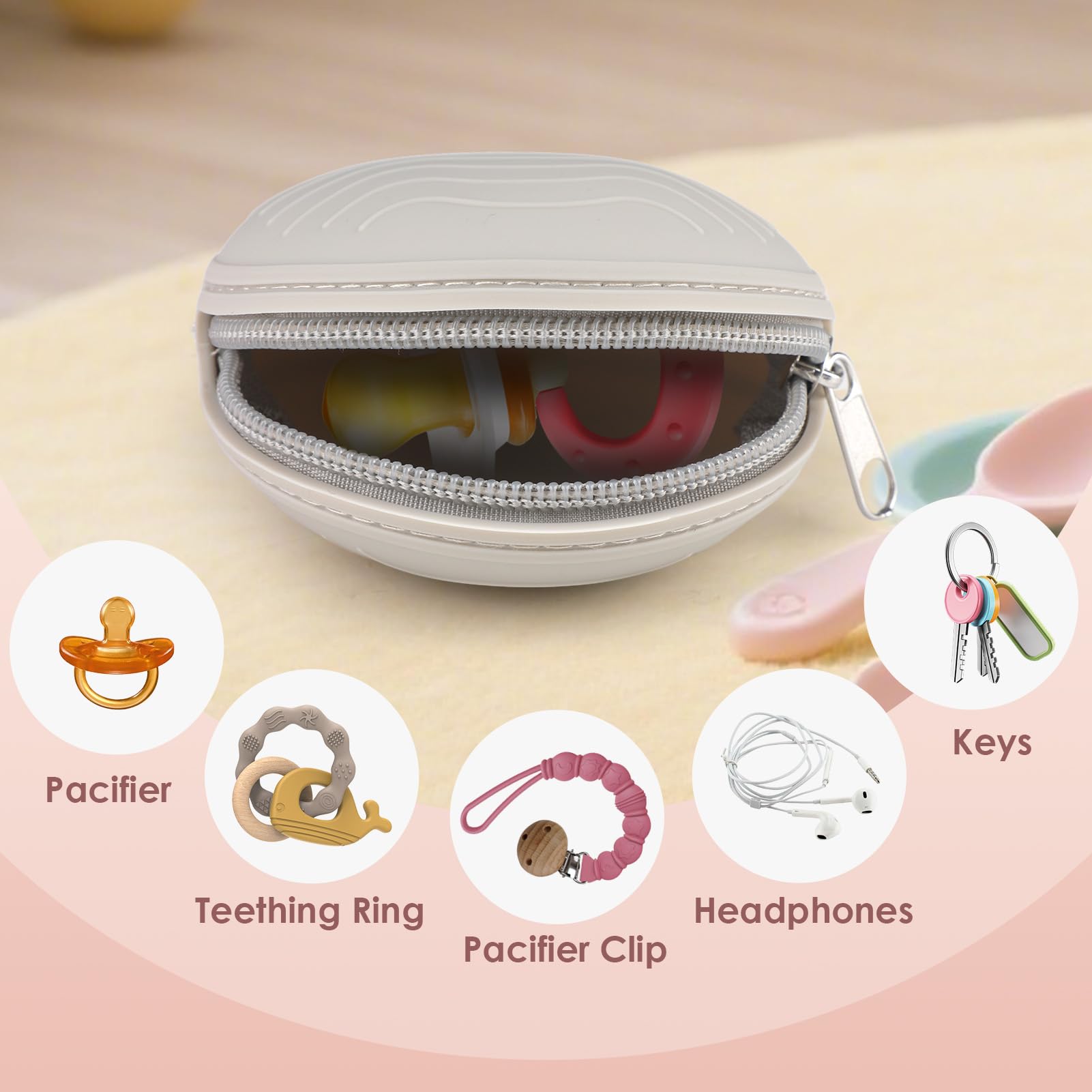Silicone Boîte à Tétine Sans BPA 2 Pièces, Boîte de Rangement Étanche Portable pour Suceur Bébé Gris Rose