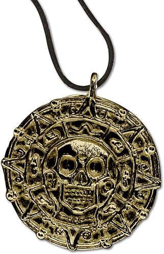 MASTER USA - COIN - Coin Necklace, Antique Gold Alloy Metal Medallion, Includes Black Nylon Neck Cord, Perfect for Cosplay, Pirates, Caribbean,