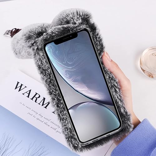 Miniatura 7 de Funda de felpa de piel esponjosa para Moto G Stylus, lindo conejito peludo, funda protectora mullida de animales 3D, pelo de conejo sintético,