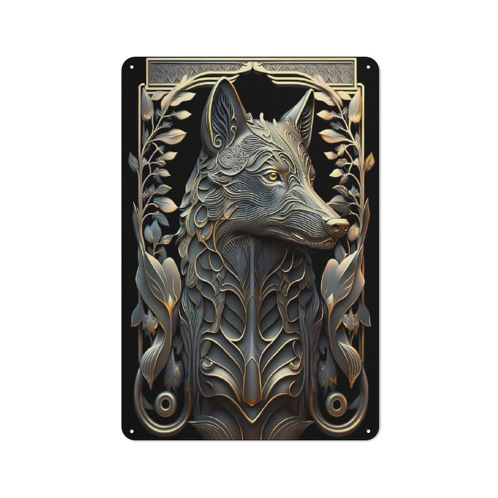 Golden Monarch Wolf Vintage Metal Sign 30x20cm, Rustic Classic Pub Decor for Bar, Kitchen, Garage Or Games Room