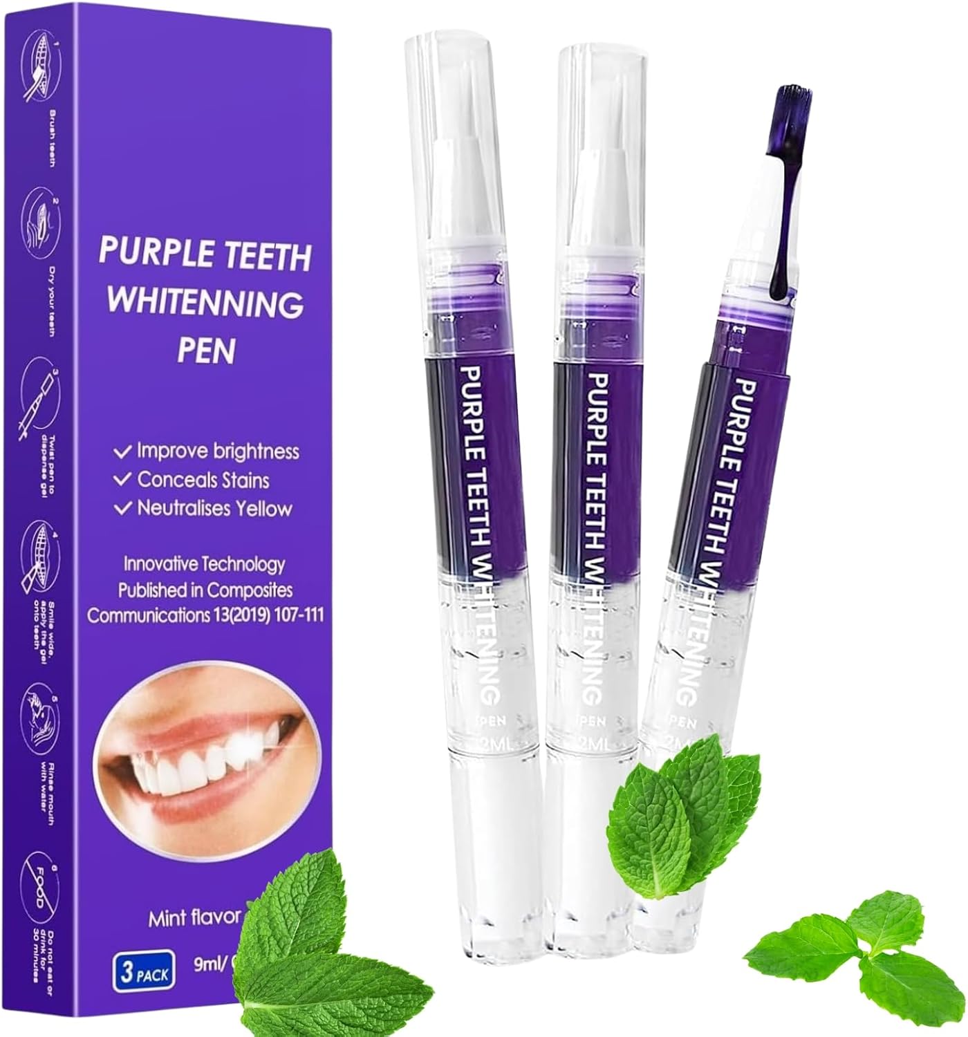 3Pcs Teeth Whitening Pen, Teeth Whitener Pen Gel Effective Tooth Whitening Pens Kit for Stain Removal, Friendly, Painless, Low Sensitivity, Portable for Home Use