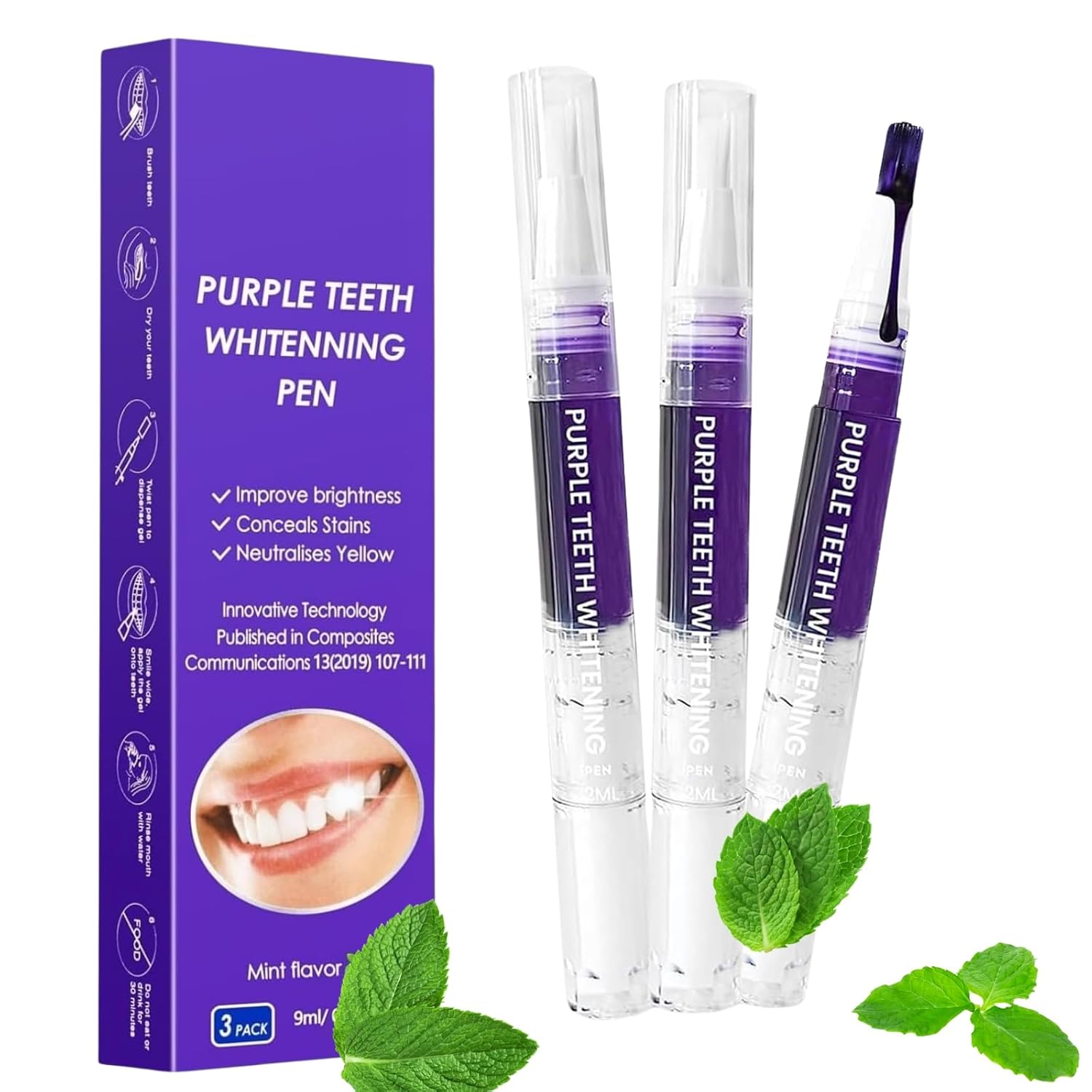 3Pcs Teeth Whitening Pen Teeth Whitener Pen Gel Effective Tooth Whitening Pens Kit for Stain Removal Friendly Painless