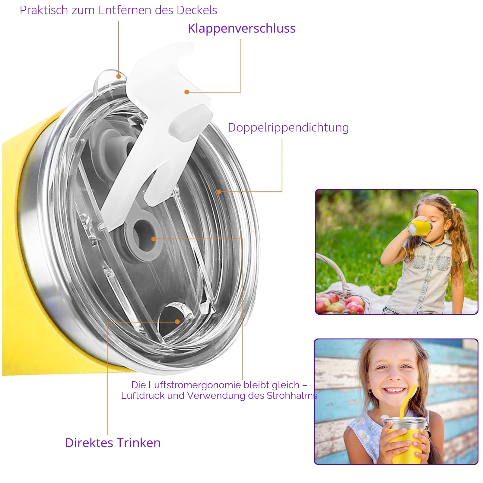5 Stück Edelstahl Trinkbecher mit Deckel und Strohhalmen, 350 ml Edelstahlbecher Kinder Wiederverwendbarer, Trinklernbecher Edelstahl Unbreakable mit Silikonhülse für Kinder Erwachsene