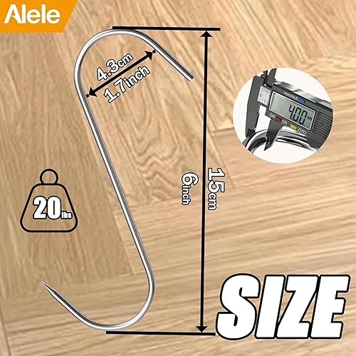 Miniatura 7 de Alele Ganchos de carne de acero inoxidable de 6 pulgadas para colgar, carnicería, ahumado, barbacoa, parrilla, juego de 6 ganchos (gancho de carne