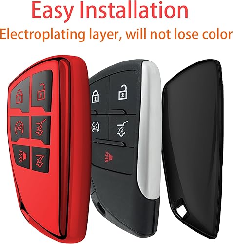 Miniatura 4 de Kirsnda Funda para llavero Chevrolet con llavero, funda de TPU suave, 6 botones para llave de automóvil Suburban Corvette Tahoe 2021 2022 (rojo)