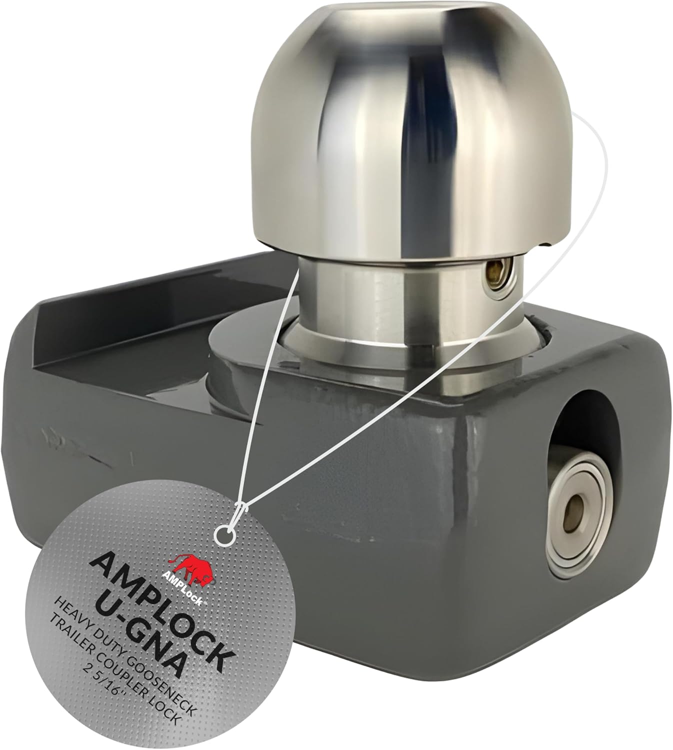 AMPLock - U-GNA 2 5/16'' Atwood Heavy Duty Coupler - for Gooseneck and Heavy Load - Patented Keyed Alike Travel Anti Theft Trailer Hitch Lock, Travel Trailer Hitch Lock, Push-and-Lock Cylinder System