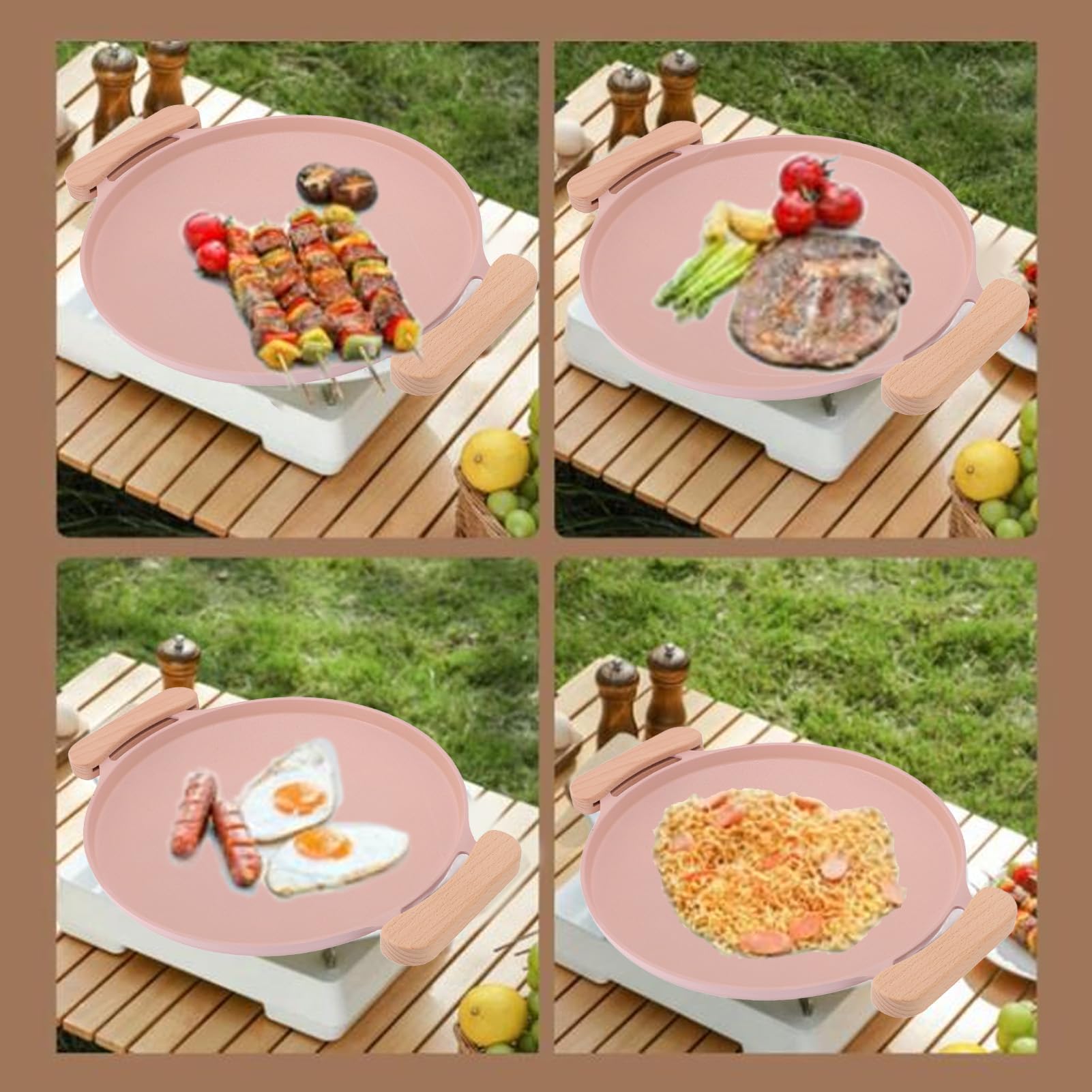 Griglia per barbecue coreana, antiaderente, in alluminio, con rivestimento in pietra Maifan, versatile piastra rotonda per carne e verdure, include 2 manici facili da impugnare