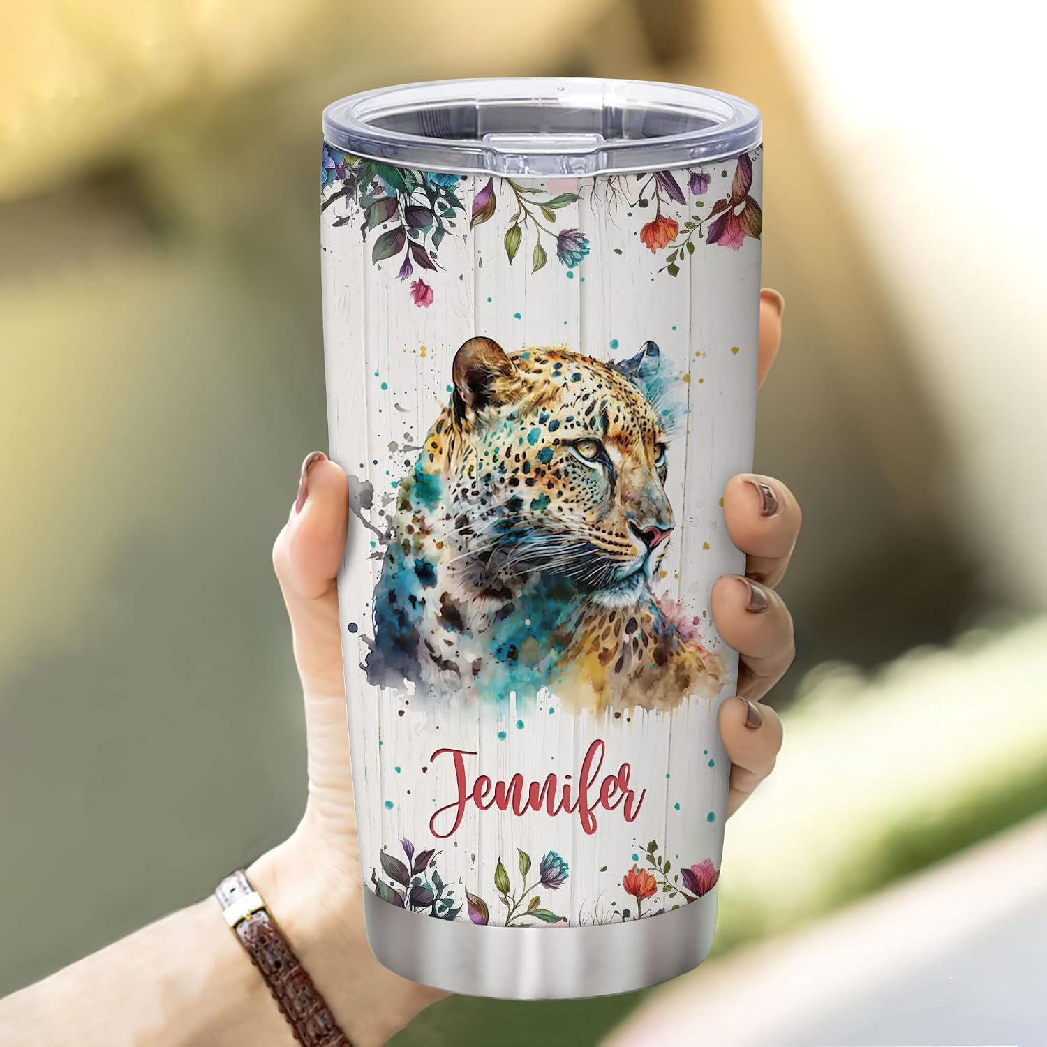 Hyturtle Personalized Gifts For Leopard Lover - Just A Girl Who Loves Leopards Custom Name Stainless Steel Tumbler 20oz With Lid - Idea Animal Lover Gifts For Women Girl On Birthday, Christmas