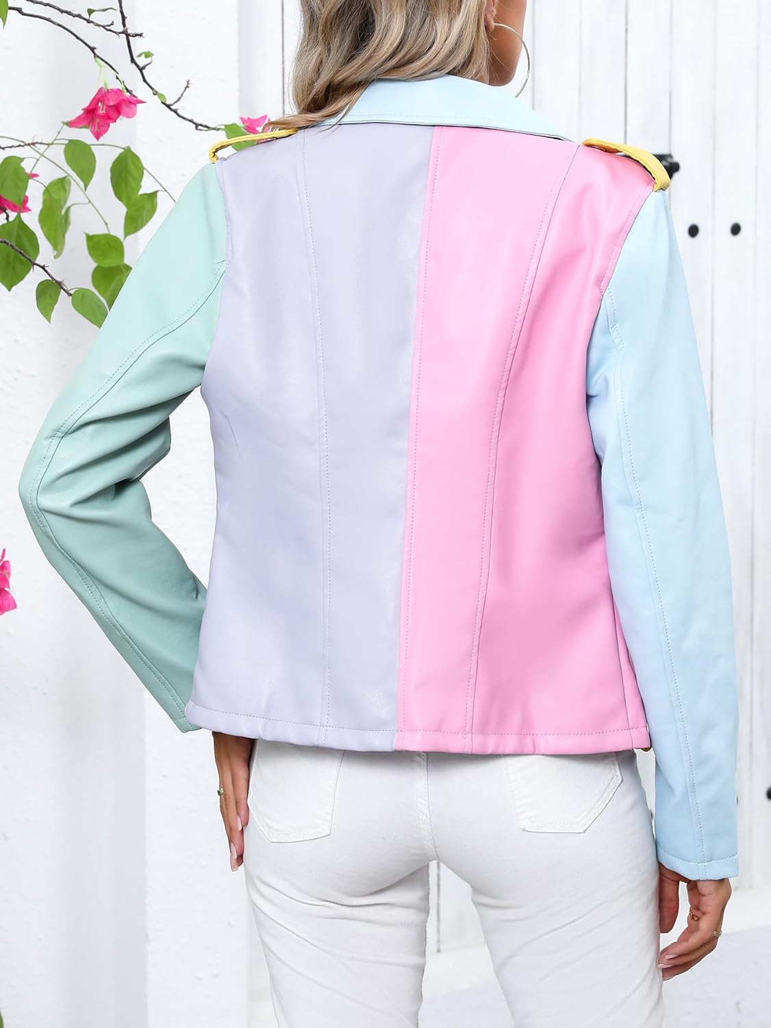 Bellivera Women's faux leather Motorcycle Jacket Zip up stand with Pockets - Image 2