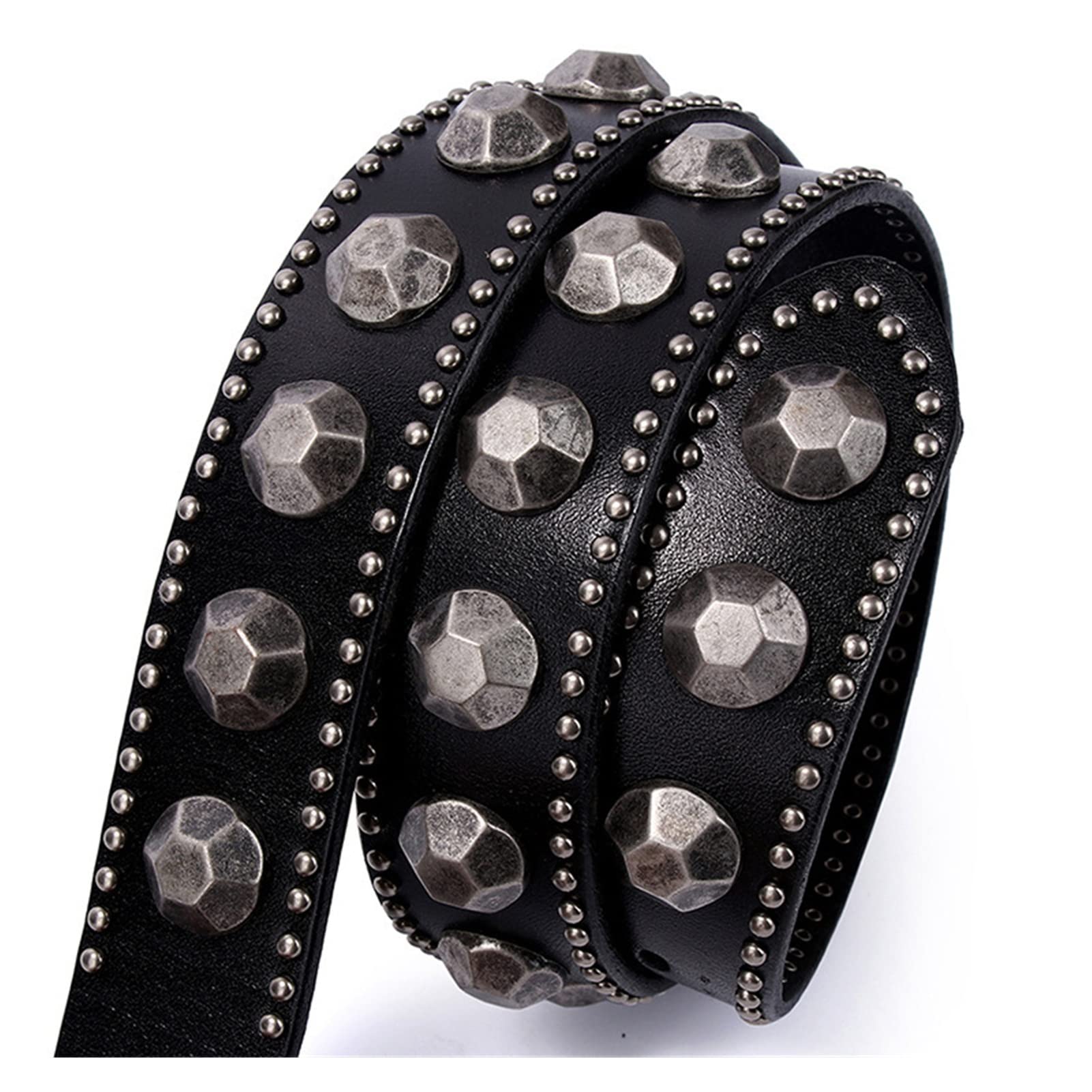 Ceinture Homme, Personnalité Rock Top Couche Cuir Ceinture Courroie Courroie Courroie de rivette de pagode mâle (Color : Le Noir, Size : 110)