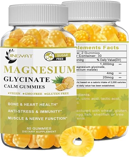 Miniatura 1 de Gomitas de glicinato de magnesio, suplementos de magnesio sin azúcar, 1000 mg de complejo de glicinato y malato con vitamina D3 para adultos y