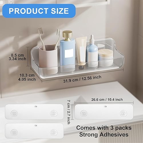 Miniatura 2 de Diesisa Organizador de pared acrílico de 2 piezas, estante adhesivo, organizadores de pared, sin perforaciones, estantes de baño, estante de pared