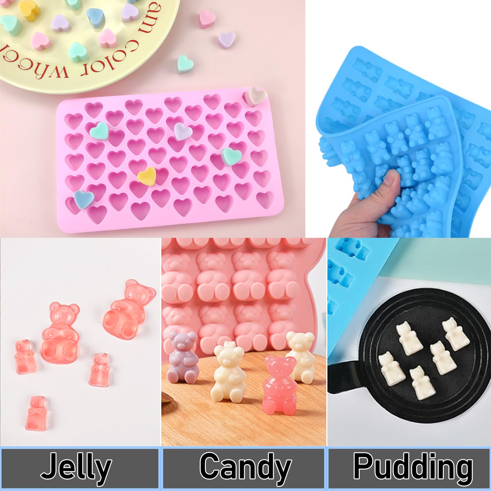 Lot de 3 moules en silicone pour oursons en caoutchouc, mini moules en silicone, moules à bonbons, réutilisables pour moules à glaçons, chocolats
