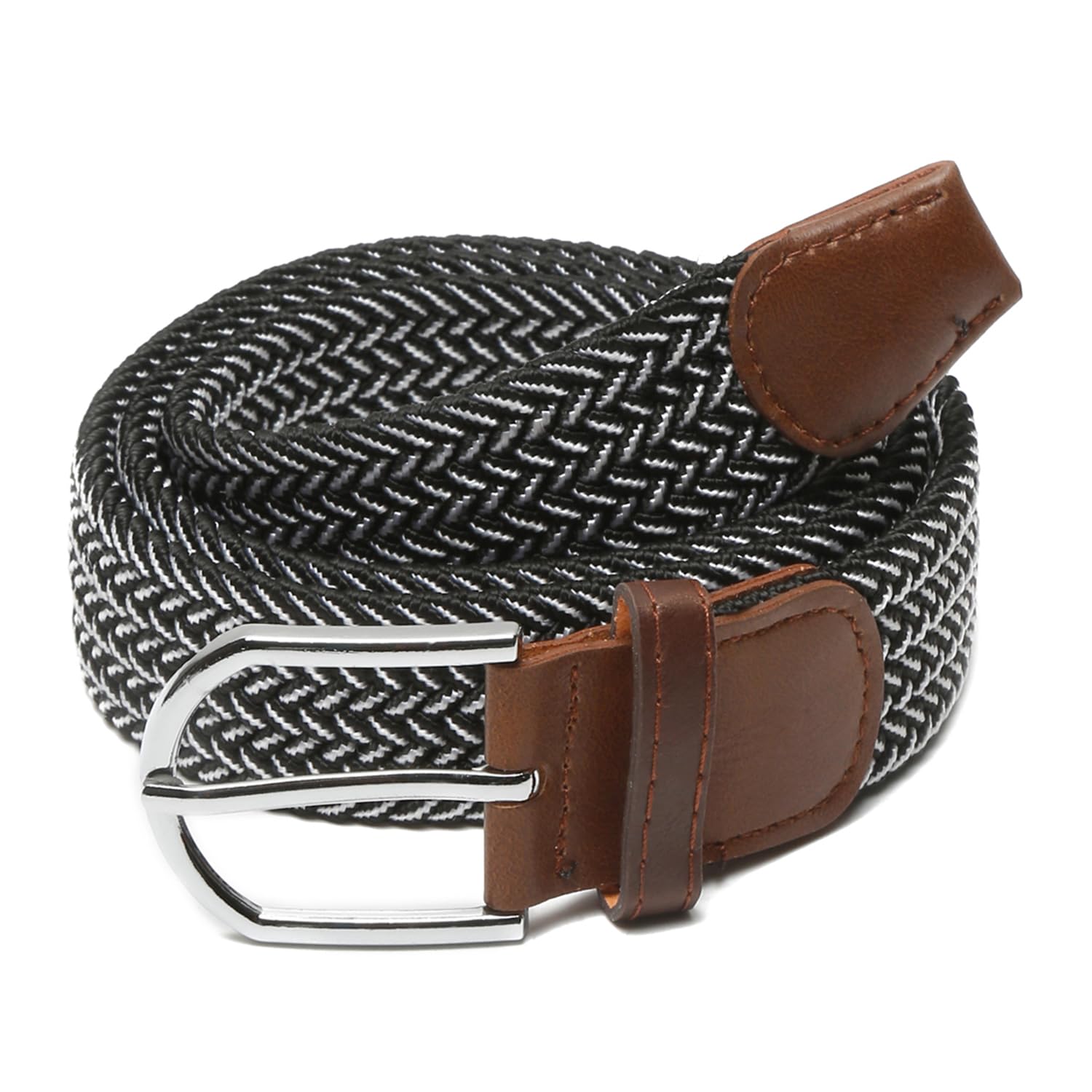 Men's Black Stretchable Braided Belts For Men and Women Woven Belt with Leather Ends (-BEEL)-image-36