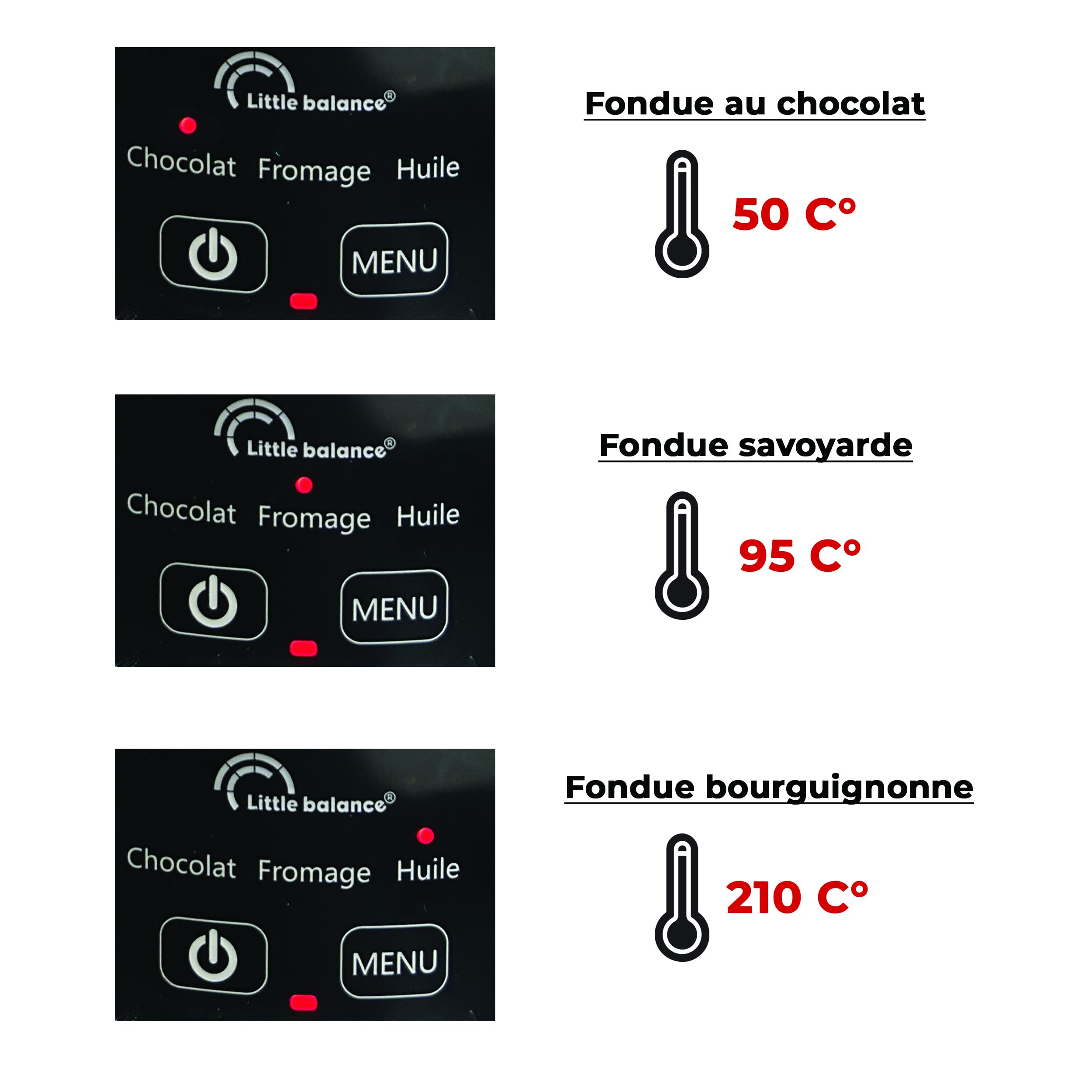 LITTLE BALANCE 8965 Digitale Fondue 8, Appareil à fondue 8 personnes, 3 programmes, Caquelon inox, Compatible induction, 1,2 litres, 1200 W, Noir/Inox