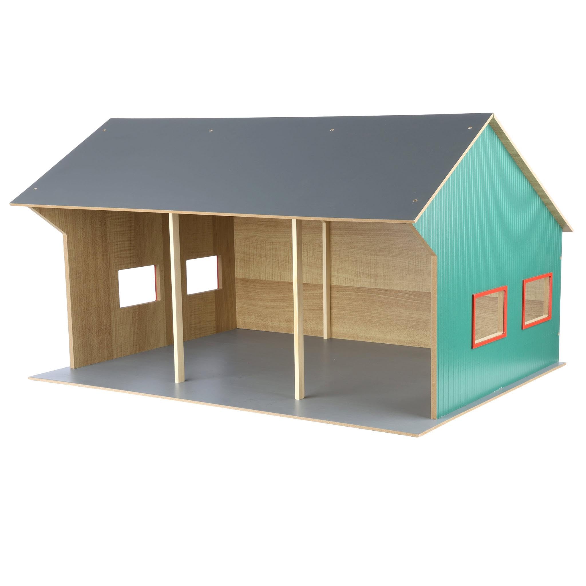 Kids Globe Holz Bauernhof Spielzeug – Scheune, Schuppen, Halle, Stall, 1:16, mit 3 Boxen – robust, kindgerecht, pädagogisch wertvoll, Spielfigurenzubehör