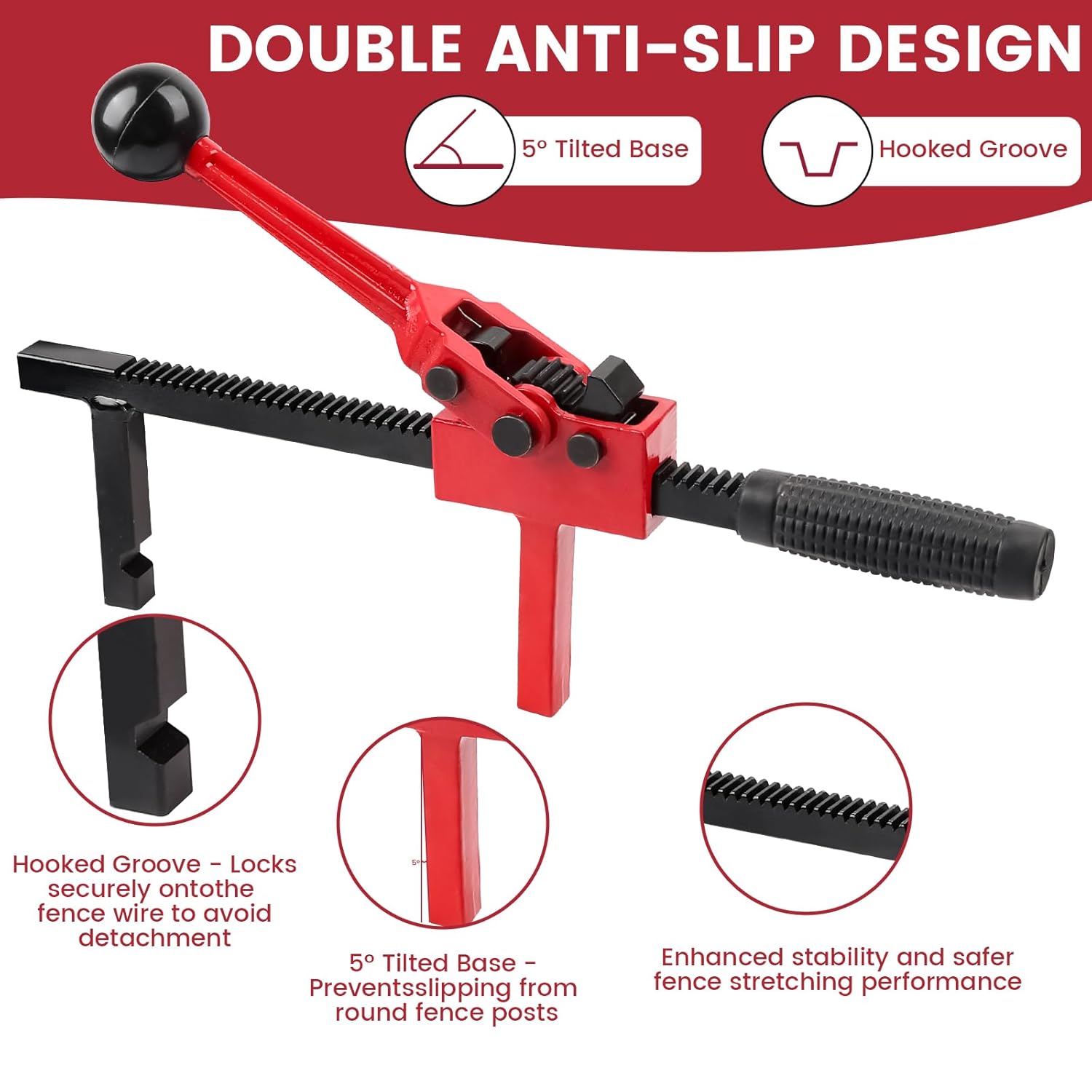 Chain Link Fence Stretcher Tool, Heavy Duty Ratcheting Fence Puller & Tensioner for Woven Wire & Barbed Wire, One-Person Operation for Farm, Ranch & Garden Fence Repair