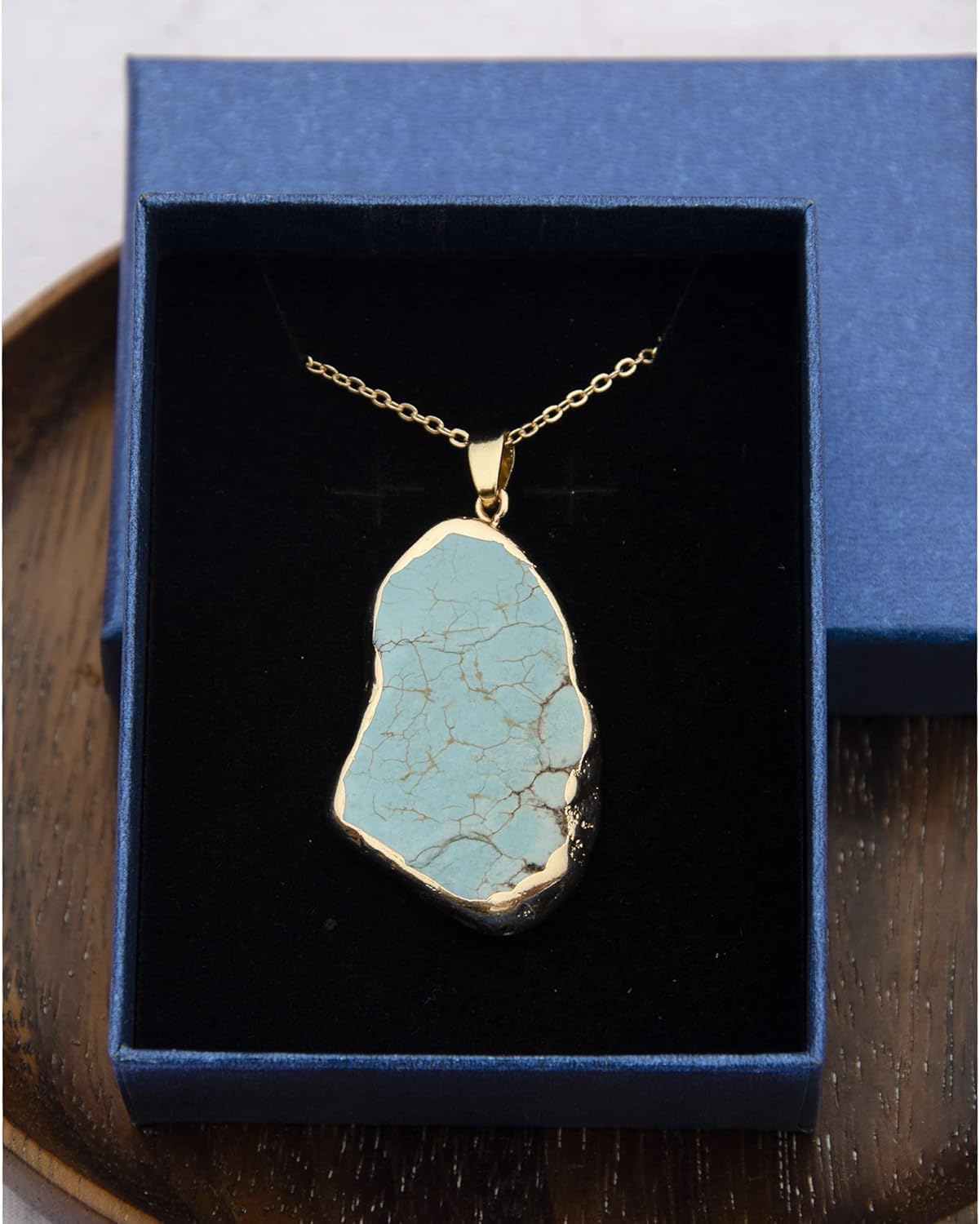 Turquoise Necklace Pendant 14K Gold Plated Genuine Irregular Gemstones,Natural Crystal Healing Handmade Gift Jewelry for Men Women - Image 6