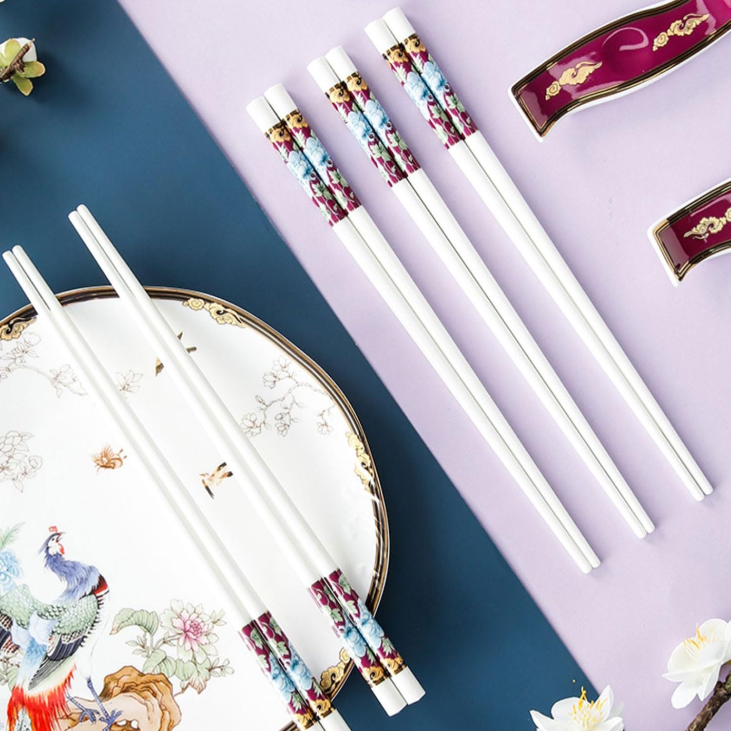 Baguettes réutilisables, 10 Paires de Baguettes en Porcelaine pour Usage Domestique, Baguettes en céramique antidérapantes(Une Paire)