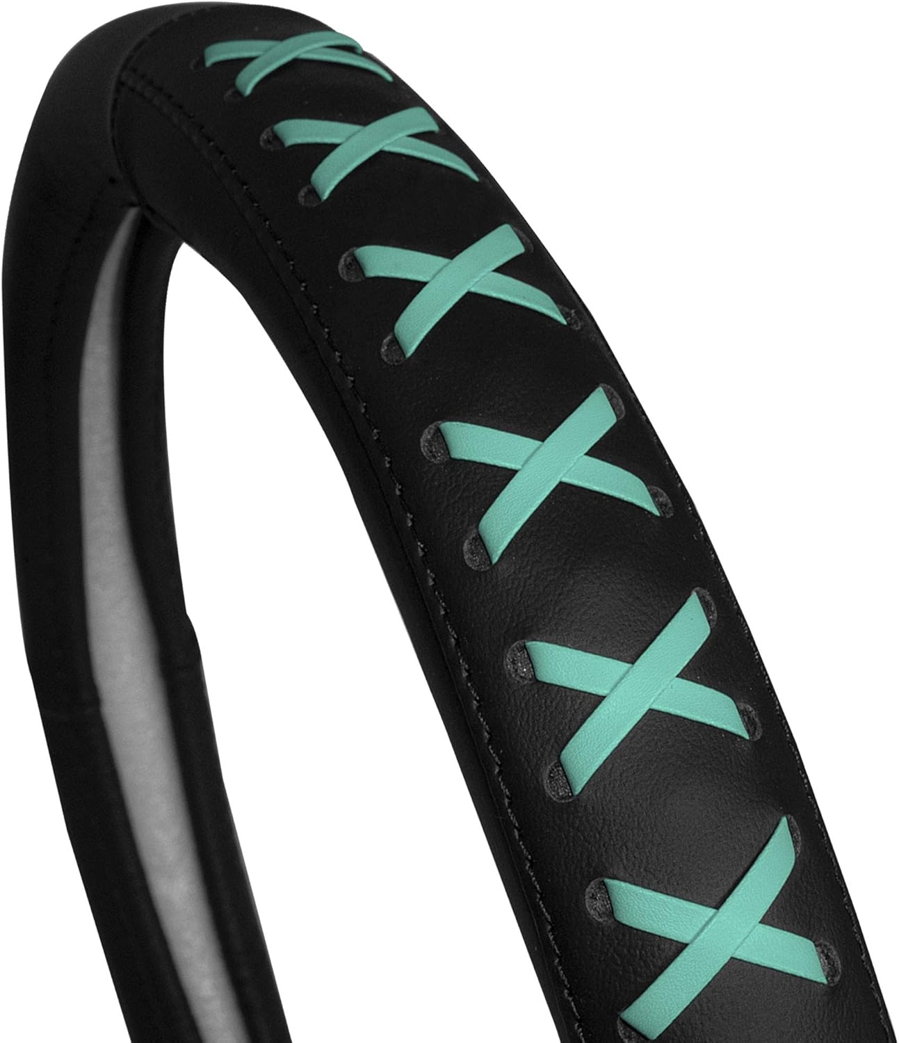 TLH Universal Mint 15 Inch Genuine Leather Steering Wheel Cover with Lace-Up Detailing