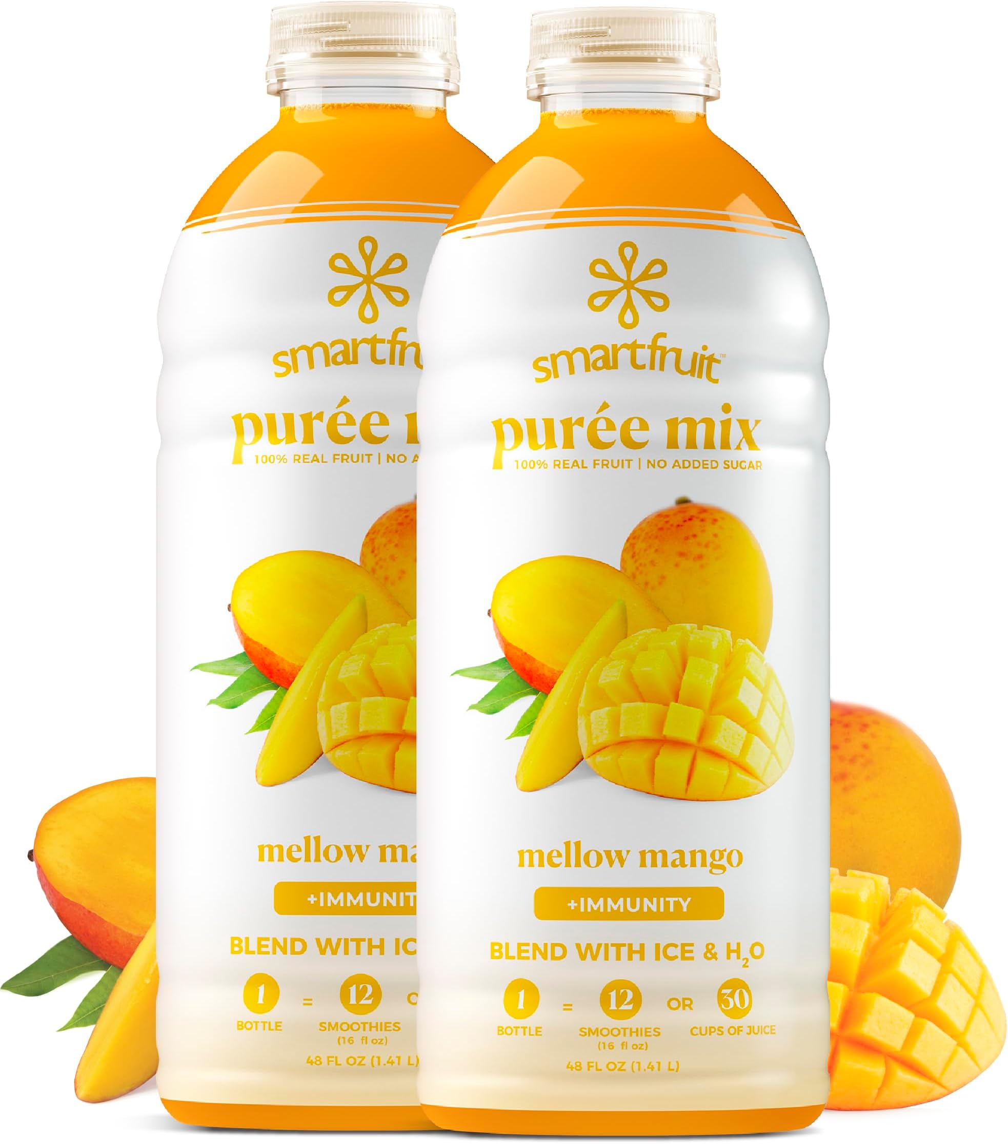 Smartfruit Mellow Mango + Immunity – 100% Real Fruit Purée w/Mango, Banana, Apple, Pineapple – Great for Smoothies, Juice, Yogurt, Cocktails, Tea – High in Vitamin C, Selenium, Zinc – 2-Pk, 48oz Each