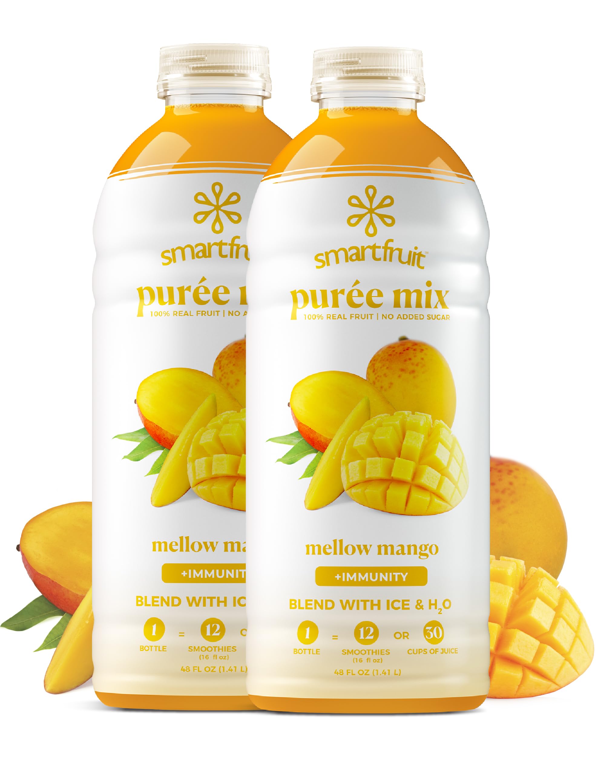 Smartfruit Mellow Mango + Immunity – 100% Real Fruit Purée w/Mango, Banana, Apple, Pineapple – Great for Smoothies, Juice, Yogurt, Cocktails, Tea – High in Vitamin C, Selenium, Zinc – 2-Pk, 48oz Each