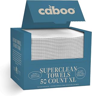 Caboo Bamboo Tree-Free Disposable Face Towels: 50 Extra-Large 10x11.5” Soft Lint-Free Makeup Wipe Alternative for Sensitive Skin