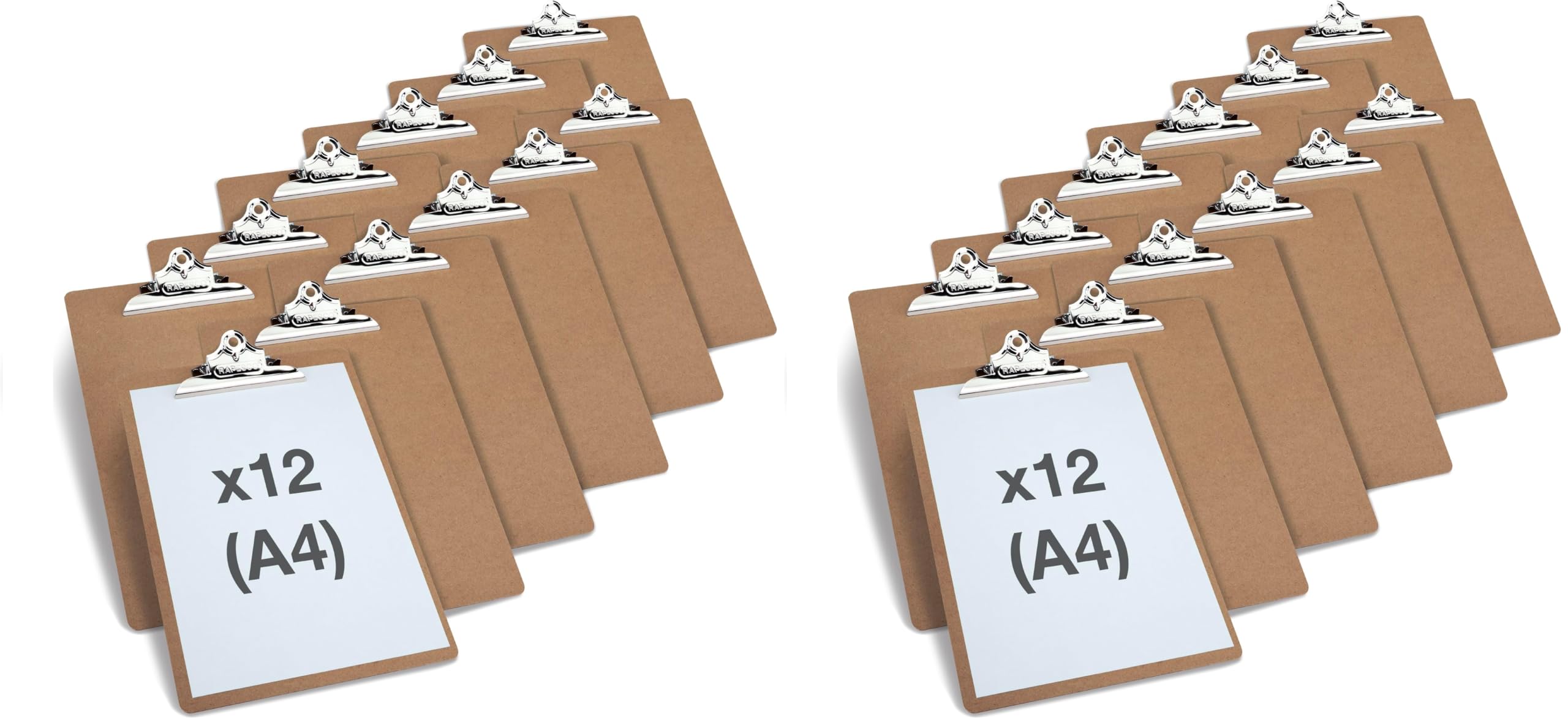 Rapesco 1521A Business Pack: 12 Robuste Klemmbretter aus Hartfaserplatte, A4, Braun (Packung mit 2)